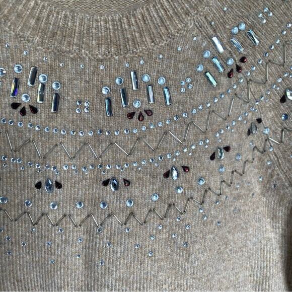 NWT Reba Tan Knit Sweater with sequin detailing XL Cozy wool nylon acrylic blend - Picture 2 of 9